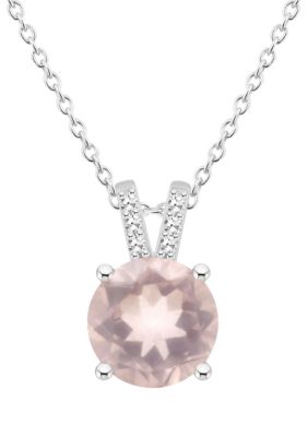 Belk & Co Sterling Silver 8Mm Round Rose Quartz Diamond Accent Pendant Necklace