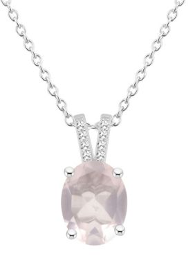 Belk & Co Sterling Silver 10X8Mm Oval Rose Quartz Diamond Accent Pendant Necklace