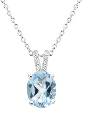 Belk & Co Sterling Silver 10X8Mm Oval Sky Blue Topaz Diamond Accent Pendant Necklace
