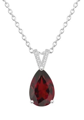 Belk & Co Sterling Silver 12X8Mm Pear Shape Garnet Diamond Accent Pendant Necklace