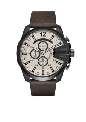 Diesel Men's Mega Chief Dark Brown Leather Chronograph Watch