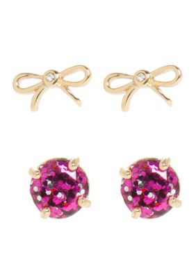 kate spade new york® Pink Glitter Bow Stud Earrings Boxed Set | belk