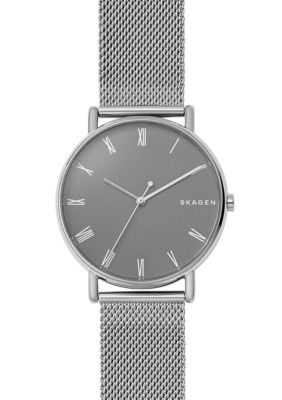 Skagen Silver-Tone Signature Steel-Mesh Watch | belk