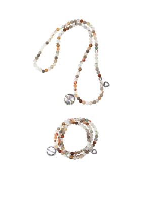 Kim Rogers® Silver-Tone Beaded Charm Necklace and Multi Row Bracelet ...