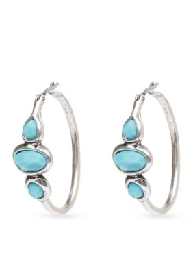 Lucky Brand Turquoise Stone Hoop Earring