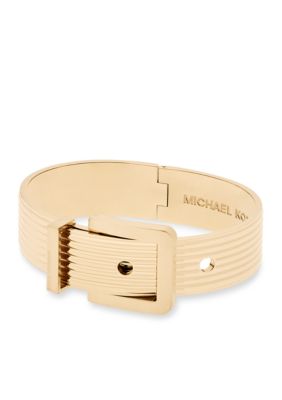 Michael Kors Gold-Tone Heritage Ridged Texture Buckle Bangle Bracelet | belk