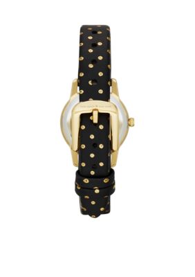 kate spade new york® Women's Metro Mini Polka Dot Black Leather Watch | belk