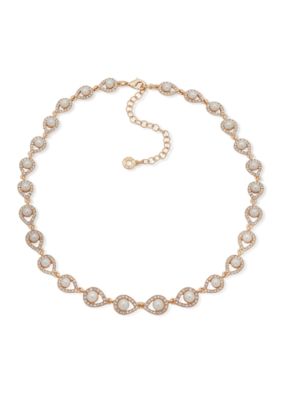 Anne Klein Gold Tone Anne Klein Pearl and Crystal Collar Necklace | belk