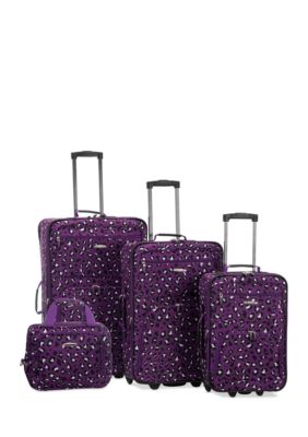 Rockland 4 Piece Printed Luggage Set - Purple Leopard | Belk