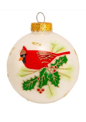 Kurt S. Adler White With Cardinal Glass Ball Ornaments 6-Piece Box Set