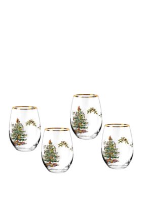 Spode Christmas Tree Stemless Wine Glasses Set of 4 19 Oz 