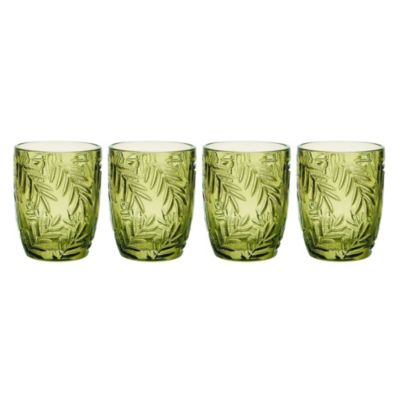 Fitz And Floyd Villa Palm Rocks Double Old Fashioned, Set Of 4, Green, 10-Ounce