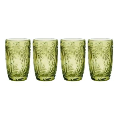 Fitz And Floyd Villa Palm Highball Tumbler Cups, Set Of 4, Green, 13-Ounce