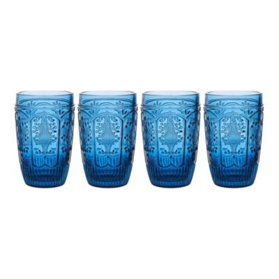 Fitz And Floyd Trestle Highball Tumbler Cups, Set Of 4, Blue, 12-Ounce