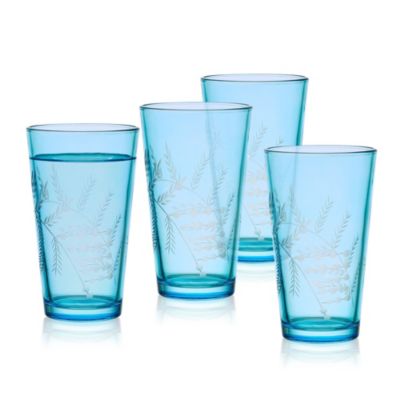 Fitz And Floyd Wildflower Set Of 4 Highball Tumbler Cup, 16 Ounce, Blue