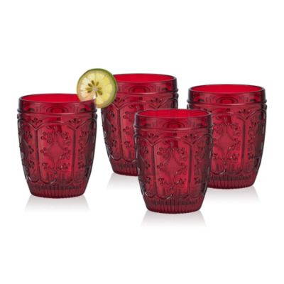 Fitz And Floyd Trestle Rocks Double Old Fashioned, Set Of 4, Red, 10-Ounce