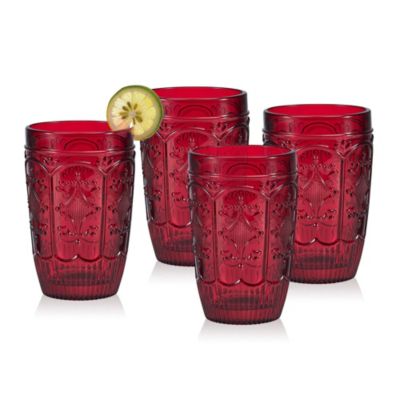 Fitz And Floyd Trestle Highball Tumbler Cups, Set Of 4, Red, 12-Ounce