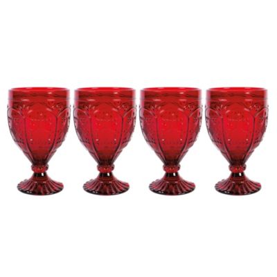 Fitz And Floyd Trestle Glassware Ornate Goblets, 4 Count , Red, 12-Ounce