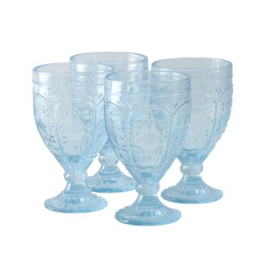 Fitz And Floyd Trestle Glassware Ornate Goblets, 4 Count , Aqua, 12-Ounce