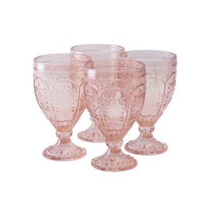 Fitz And Floyd Trestle Glassware Ornate Goblets, 4 Count , Blush, 12-Ounce