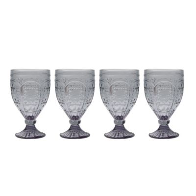 Fitz And Floyd Trestle Glassware Ornate Goblets, 4 Count , Smoke, 12-Ounce