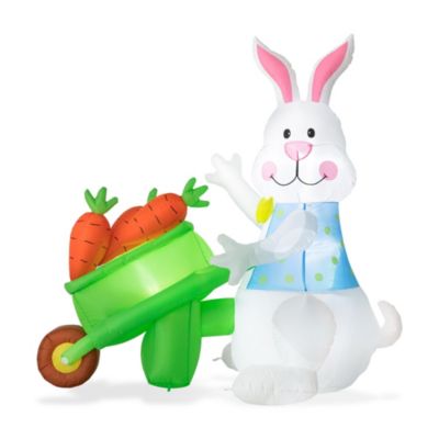Glitzhome 72.75""l Easter Lighted Bunny Wheel Barrow Inflatable Decor