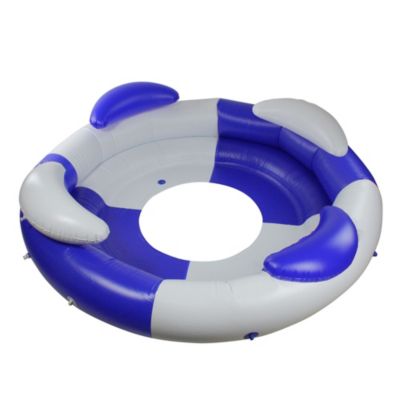 Swim Central 84"" Inflatable Blue And White Sofa Island Swimming Pool Lounger