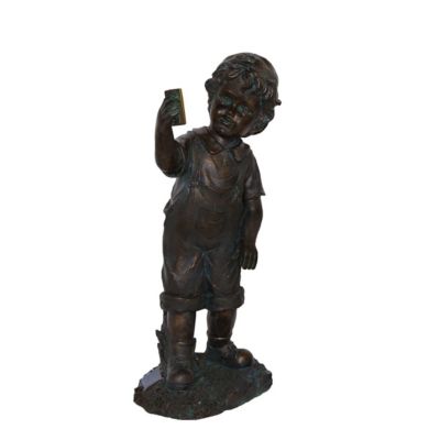 Northlight 18"" Black & Bronze Boy With Cell Phone Solar Powered Outdoor Garden Statue