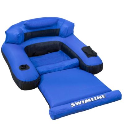 Swim Central 55"" Inflatable Blue And Black Ultimate Floating Swimming Pool Chair Lounger