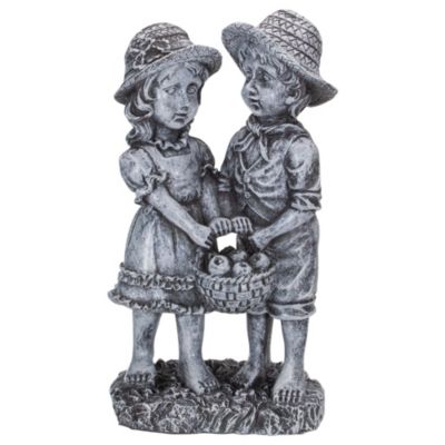 Northlight 13"" Boy And Girl Apple Picking Outdoor Garden Statue