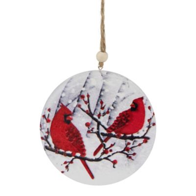 Northlight 4Inch Red Cardinals On Berry Branches Christmas Ornament Wooden Disc