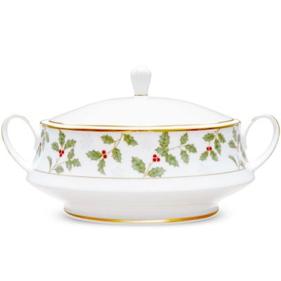 Noritake Holly & Berry Gold Covered Vegetable Bowl, 10-1/4"", 48 Oz