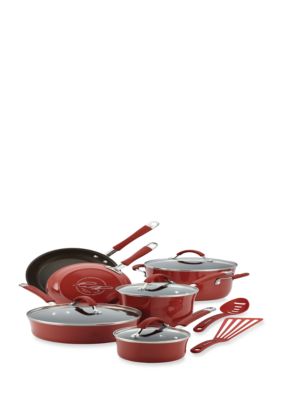 Rachael Ray Rachael Ray 16339 Cucina Hard Enamel Nonstick 12-Piece Cookware  Set; Cranberry Red 16339