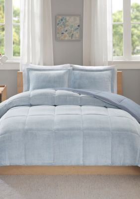 Carson Reversible Frosted Print Plush To Heathered Micofiber Comforter Set