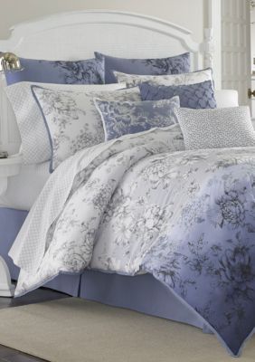 Laura Ashley Flora 3-Piece Blue Floral Cotton King Quilt Set USHSA91087708  - The Home Depot