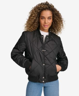 Levi's Women's Diamond Quilted Sherpa-Lined Bomber, Black, Large