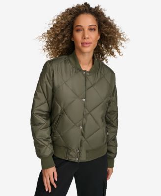 Levi's Women's Diamond Quilted Sherpa-Lined Bomber, Green, Large