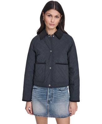 Levi's Women's Lightweight Diamond Quilted Jacket With Corduroy Collar, Black, Large