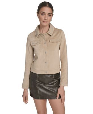 Levi's Women's Faux Suede Studded Laydown Collar Jacket, Beige, Small