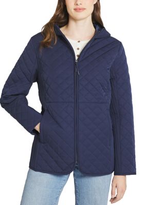 LANDS' END Women's Quilted Jacket, Navy Blue, Large