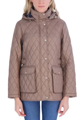 Tommy Hilfiger Women's Quilted Button Up Jacket with Hood, Large