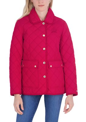 Tommy Hilfiger Women's Quilted Snap-Front Coat, Crimson, Large