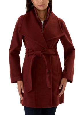 Calvin Klein Women's Faux Wool Wrap Coat with Bib, Brown, Large