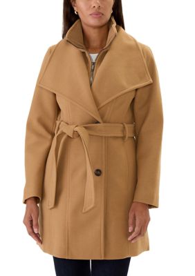 Calvin Klein Women's Faux Wool Wrap Coat with Bib, XS