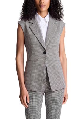 Kenneth Cole Reaction Women's Sleeveless Houndstooth Vest with Detachable Shirt, White, XL