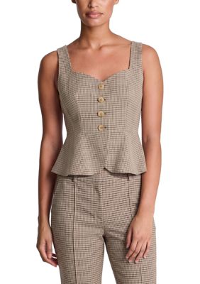 Kenneth Cole Reaction Women's Curved Houndstooth Peplum Vest, Green, XL
