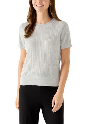 Kenneth Cole Reaction Women's Short Sleeve Variegated Rib Crew Neck Sweater, Grey, XL