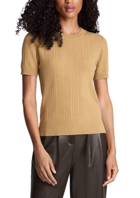 Kenneth Cole Reaction Women's Short Sleeve Variegated Rib Crew Neck Sweater, Large