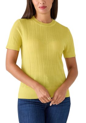 Kenneth Cole Reaction Women's Short Sleeve Variegated Rib Crew Neck Sweater, XL