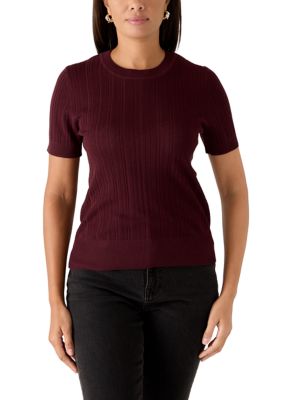 Kenneth Cole Reaction Women's Short Sleeve Variegated Rib Crew Neck Sweater, XL